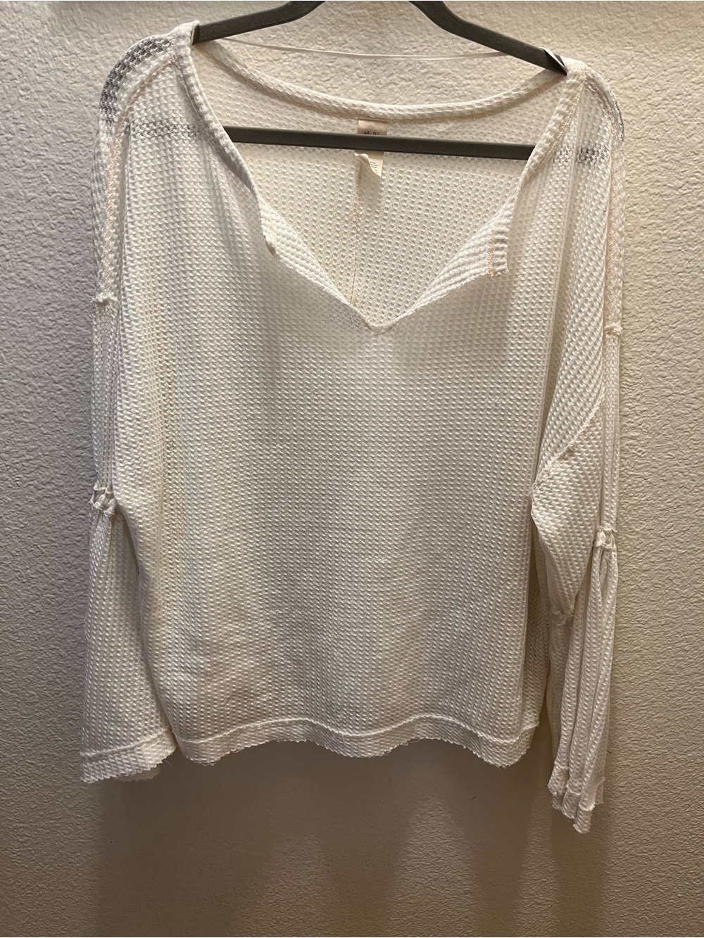 We The Free Cream Waffle Knit V-Neck Pullover